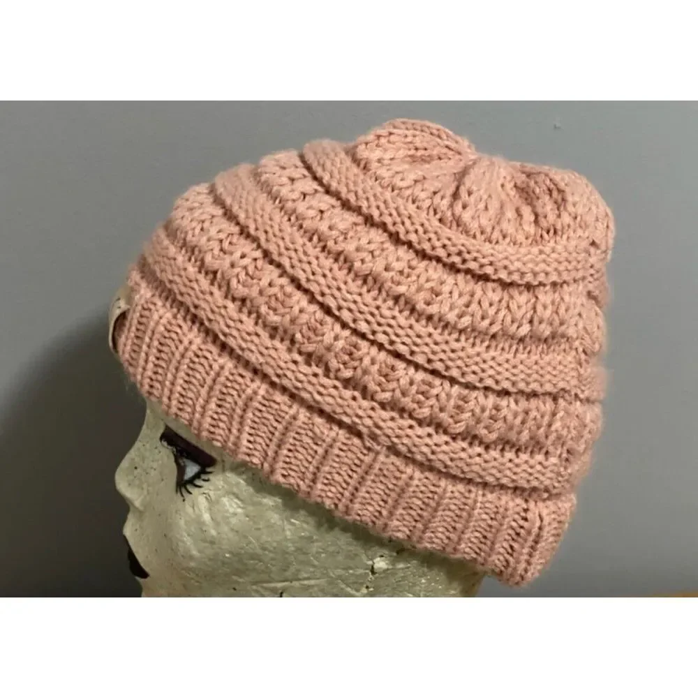 C.C Kids' Children's Soft Warm Fuzzy Two Tone Cuff Beanie Skull Cap Corral Peach
